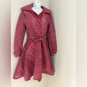 Ups and Downs Mauve Rose color Lace Trench Coat Jacket Size Large